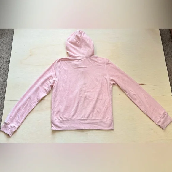 VTG F21 Light Baby Pink Velour Zip up Track Jacket Hoodie L - Picture 8 of 9